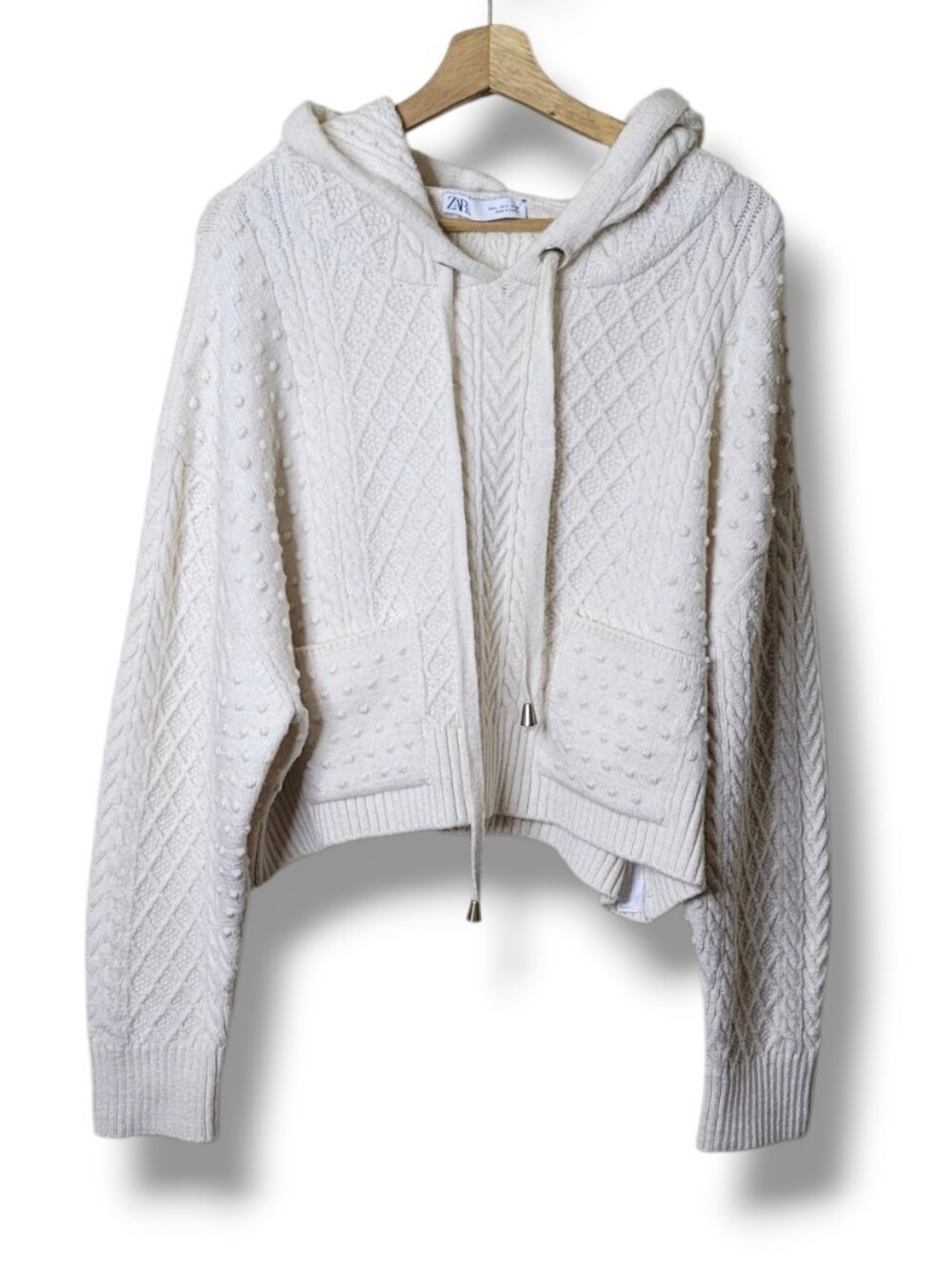 Zara Cable-Knit Cropped Hooded Sweater